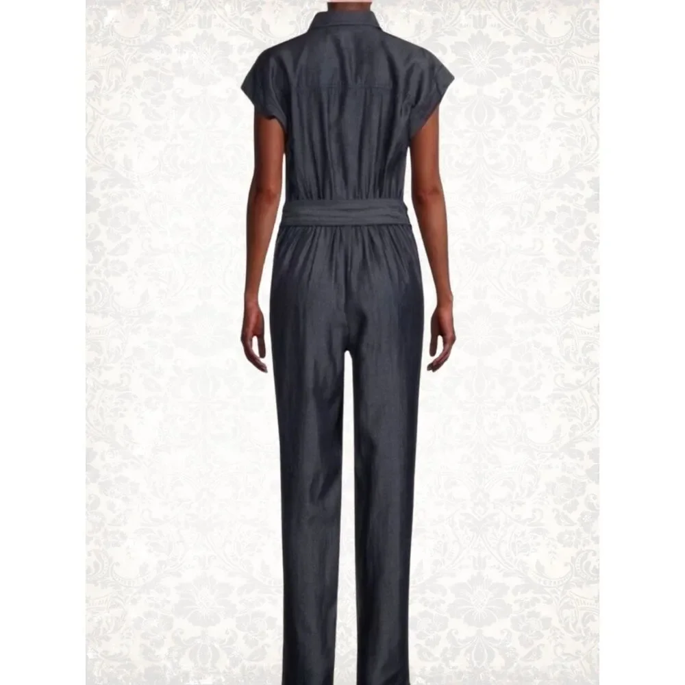 NWT Michael Kors Dark Denim Button-Up Jumpsuit Pockets Women's Size M